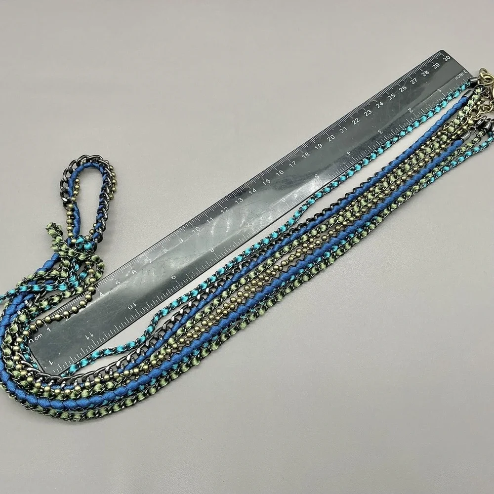 Premier Designs Necklace Multicolor Satin Chain Layered Long Boho Statement 28